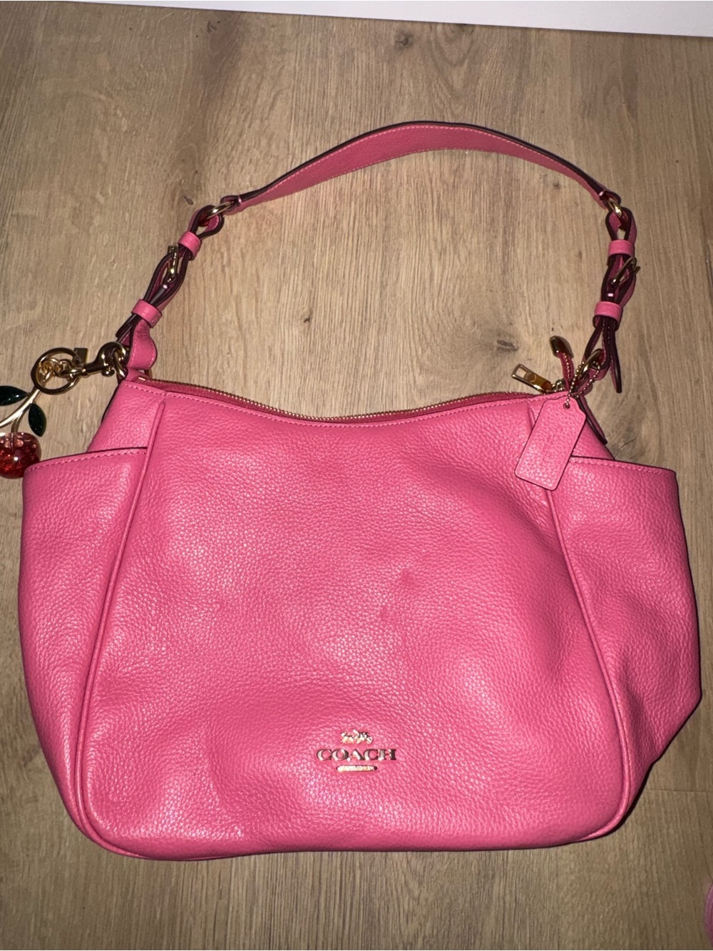 Coach Pink Pebbled Leather Shoulder Bag with Gold Hardware
